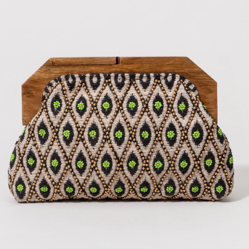 Elegant Green and Brown Clutch Bag